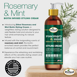 Difeel rosemary and mint biotin styling cream 12 oz flexible hold lightweight styling cream for volume texture and healthier hair