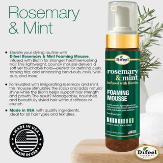 Rosemary mint foaming mousse for lightweight hold, volume and natural bounce styling