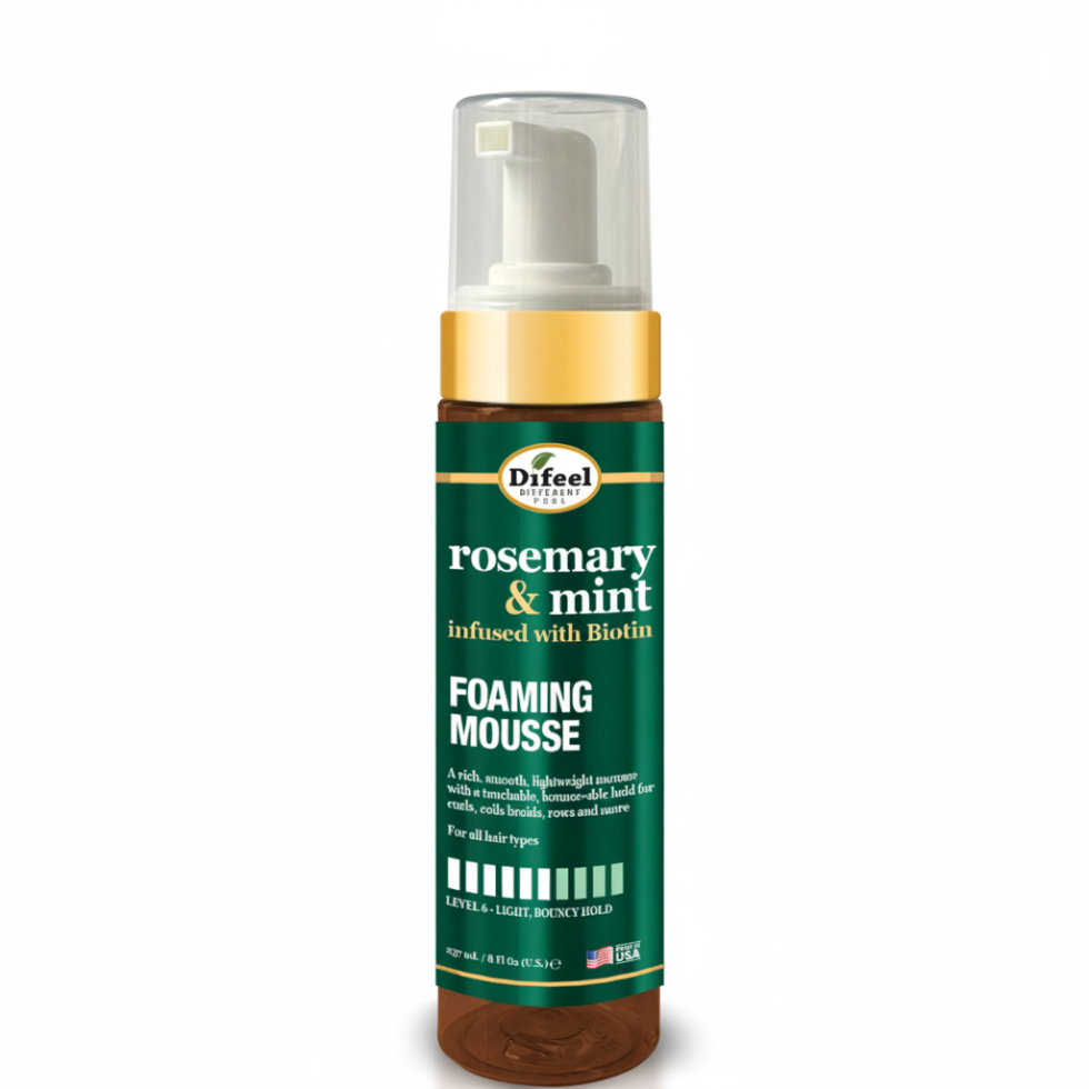 Rosemary mint foaming mousse for lightweight hold, volume and natural bounce styling
