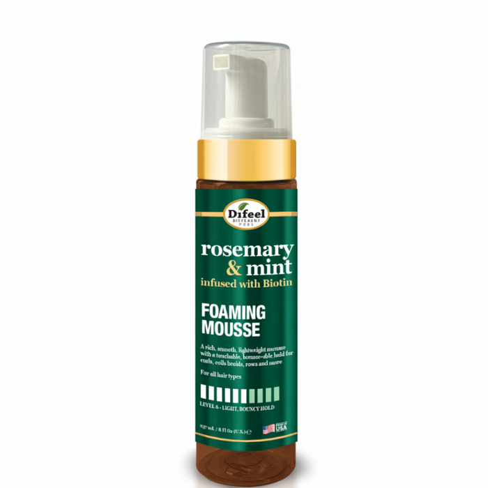 Rosemary mint foaming mousse for lightweight hold, volume and natural bounce styling