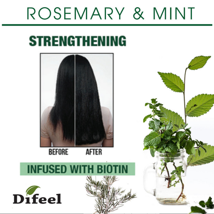 Difeel rosemary and mint strengthening leave in conditioning spray 177ml biotin hair growth and scalp nourishing care spray