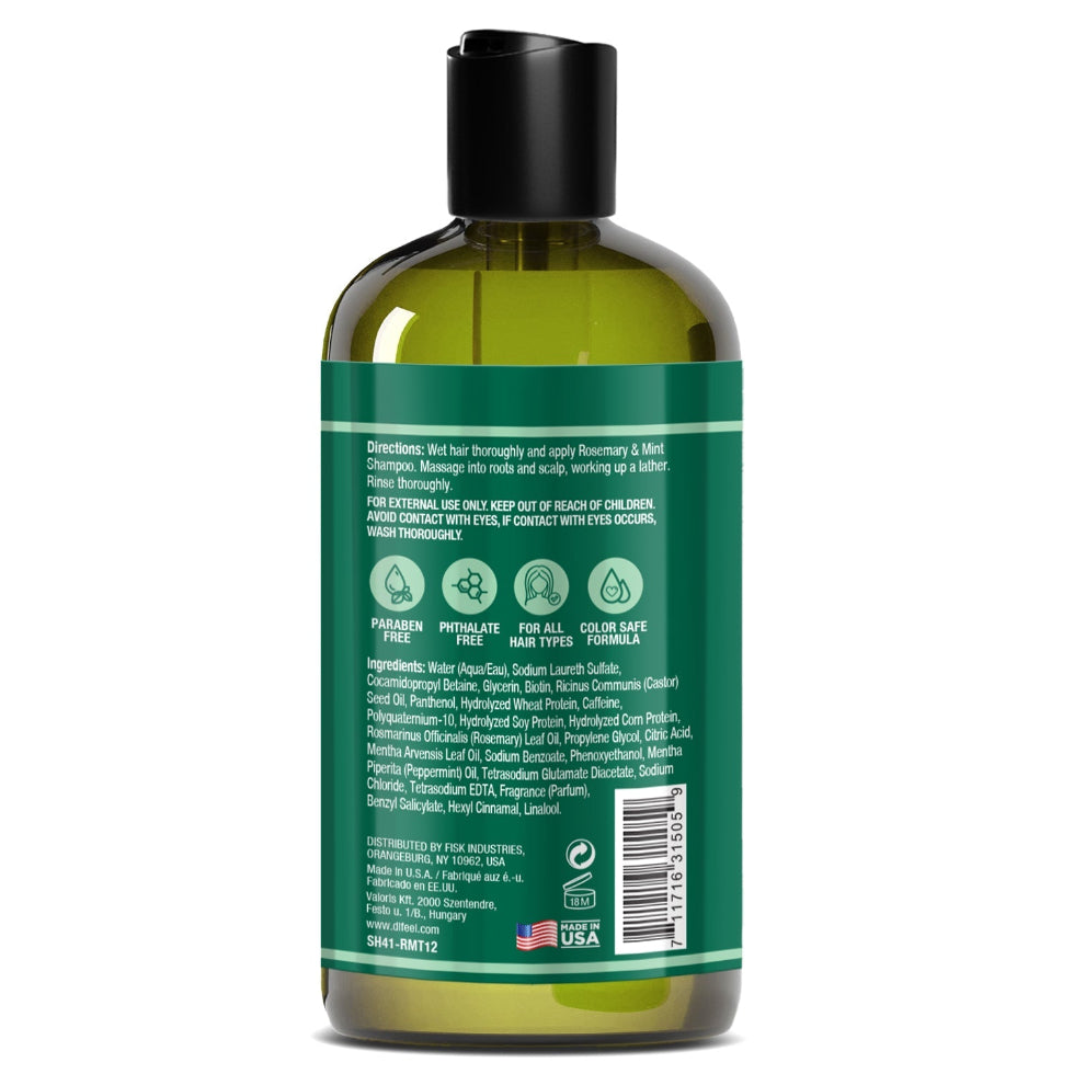 Difeel rosemary and mint shampoo 355ml strengthen nourish and promote hair growth scalp care shampoo
