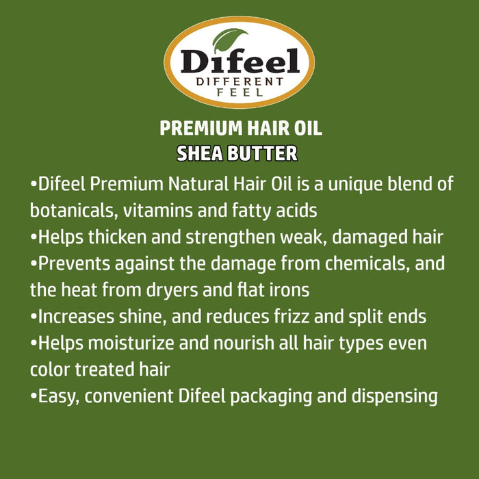 Difeel shea butter premium hair oil strengthens nourishes and boosts shine for healthy smooth hair care