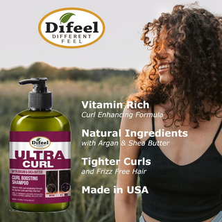 Difeel ultra curl shampoo argan and shea butter curl boosting shampoo 354.9ml frizz control and curl definition hair care