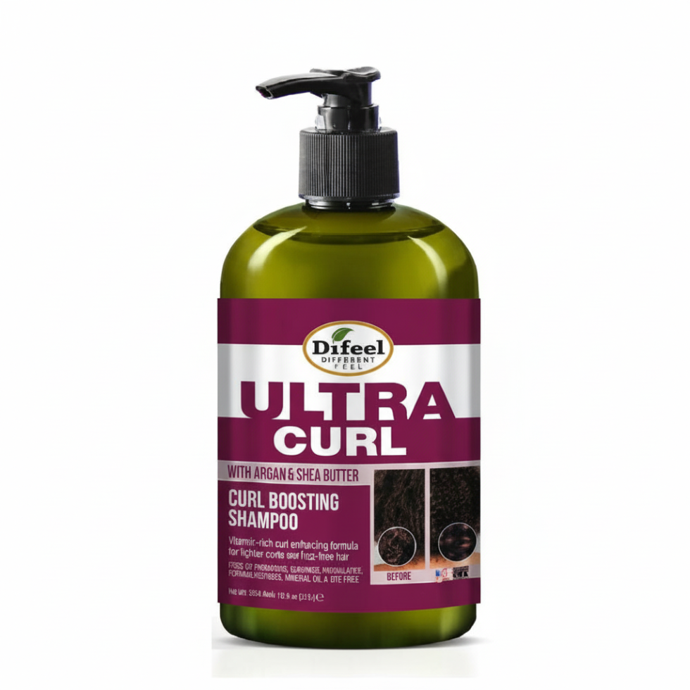 Difeel ultra curl shampoo argan and shea butter curl boosting shampoo 354.9ml frizz control and curl definition hair care