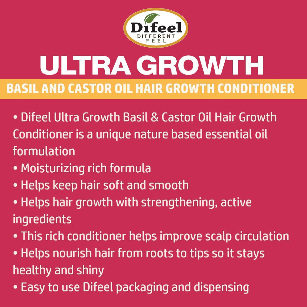 Difeel ultra growth basil and castor conditioner 33.8oz help hair growth and thicker hair large size strengthening conditioner