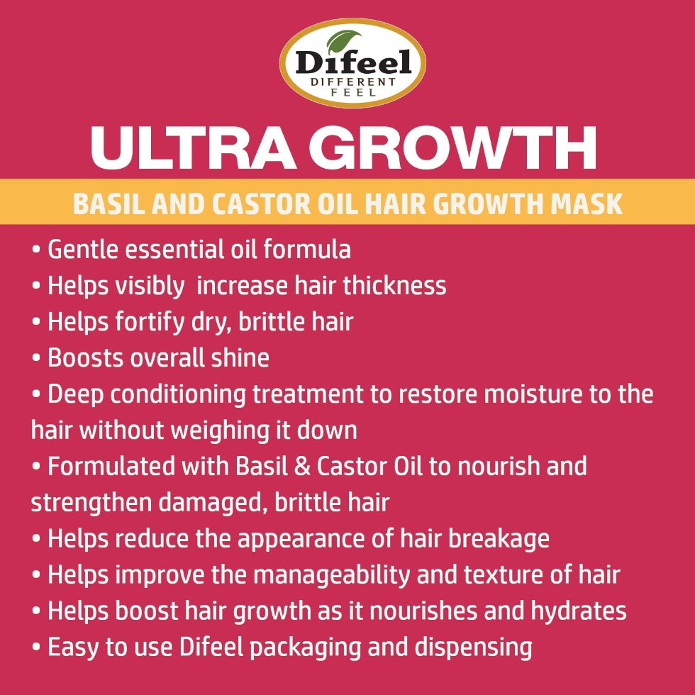 Difeel ultra growth basil and castor pro growth hair mask 12oz hair strengthening repair and growth treatment mask