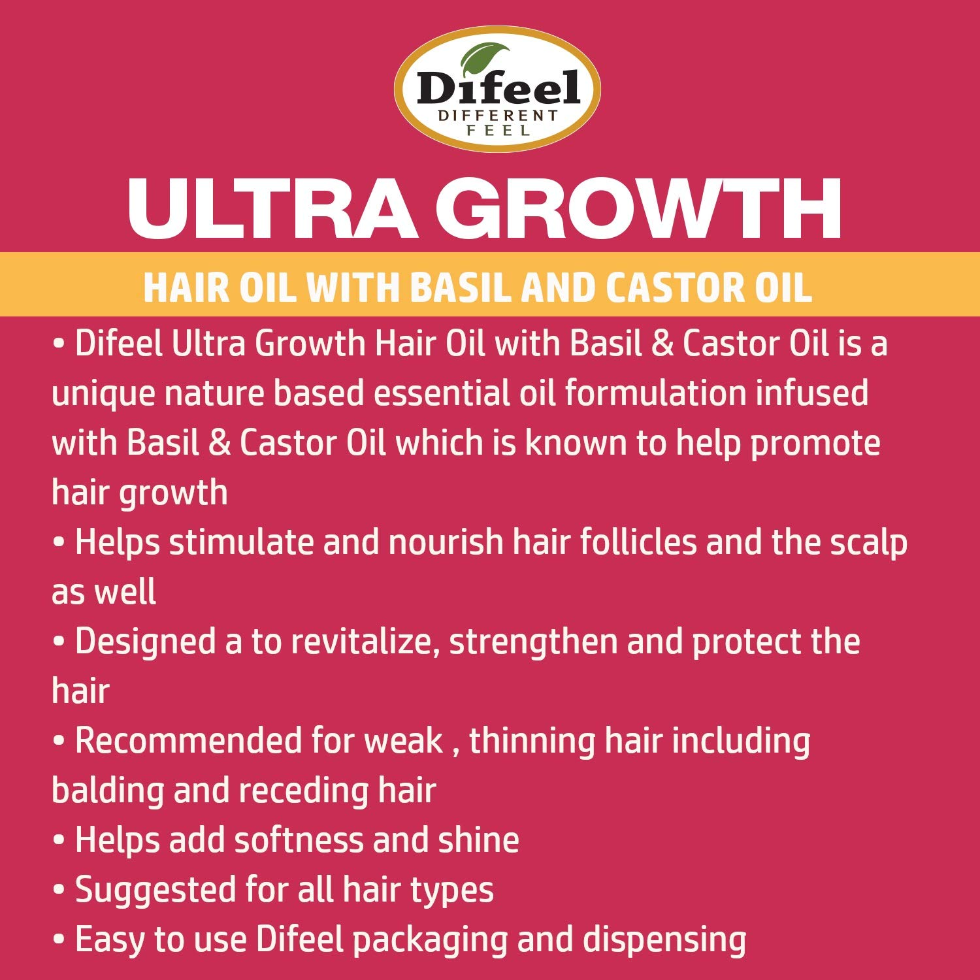 Difeel ultra growth basil and castor hair growth oil 2.5oz strengthening hair oil for growth shine and thickness