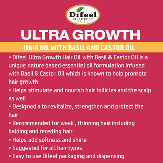 Difeel ultra growth basil and castor hair growth oil 2.5oz strengthening hair oil for growth shine and thickness