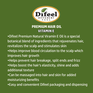 Difeel vitamin e oil premium hair oil 75ml thinning hair support strengthening scalp nourishment care