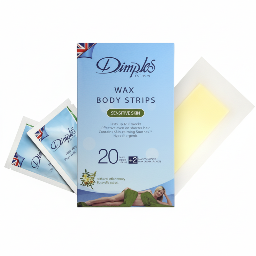 dimples wax body strips 20 applications sensitive skin hair removal strips smooth soft long lasting at home waxing care product
