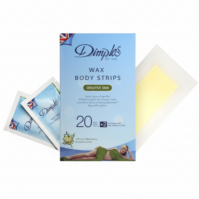 dimples wax body strips 20 applications sensitive skin hair removal strips smooth soft long lasting at home waxing care product