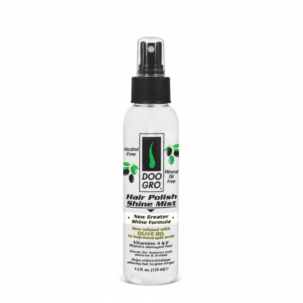 Doo Gro hair polish shine mist with olive oil for high gloss smooth frizz free hair