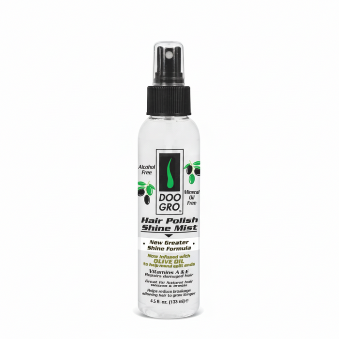 Doo Gro hair polish shine mist with olive oil for high gloss smooth frizz free hair