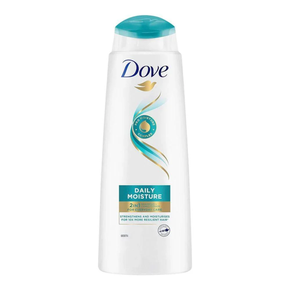 dove daily moisture 2 in 1 shampoo and conditioner 400ml hydrating smoothing hair care gentle cleansing soft manageable healthy hair wash product