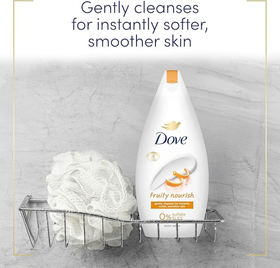dove fruity nourish body wash 450ml vegan hydrating shower gel fruity fragrance soft smooth skin gentle daily cleansing product