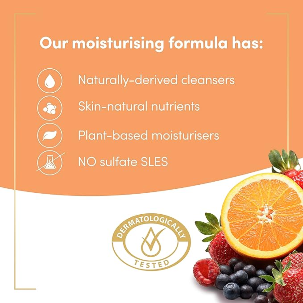 dove fruity nourish body wash 450ml vegan hydrating shower gel fruity fragrance soft smooth skin gentle daily cleansing product