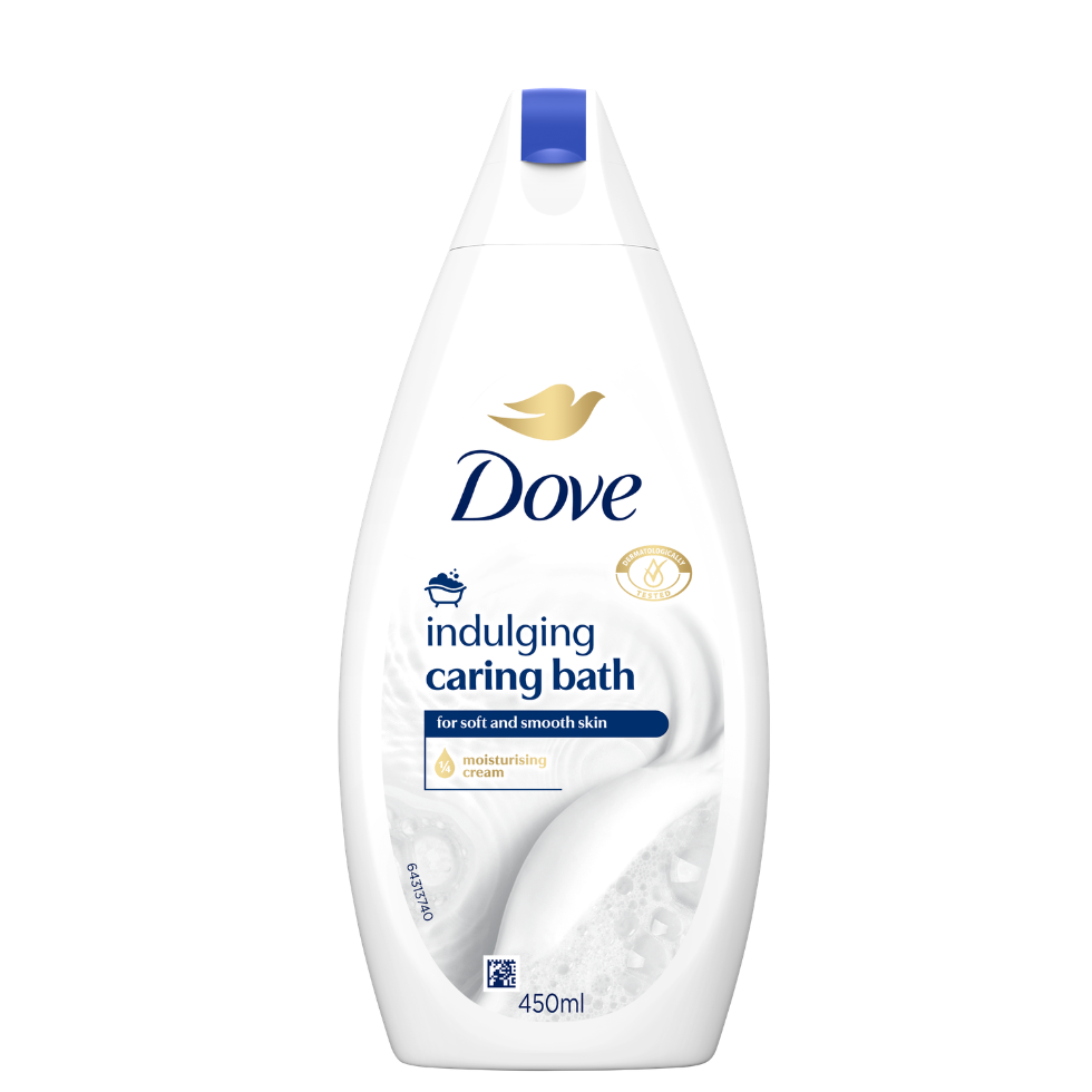 dove indulging caring bath moisturising cream 450ml hydrating nourishing body wash creamy cleanser soft smooth skin daily bath care product