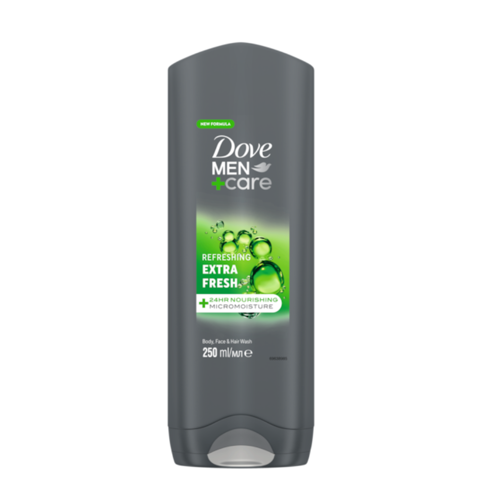 dove men care extra fresh 3 in 1 body face hair wash 250ml refreshing hydrating cleansing gel for men cooling shower gel all in one wash