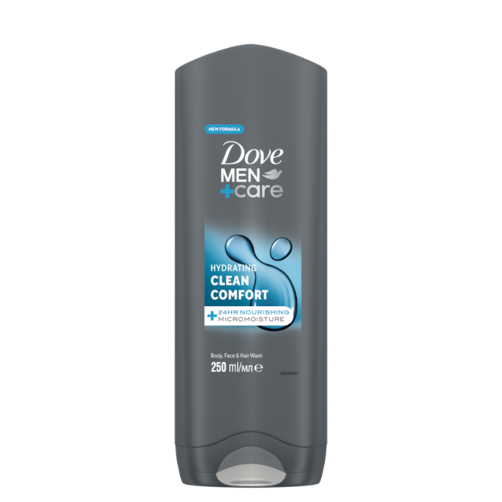 dove men care clean comfort 3 in 1 body face hair wash 250ml hydrating gentle cleansing shower gel for men soft comfortable fresh skin care product