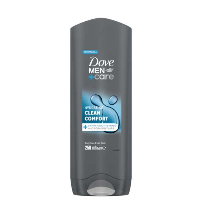 dove men care clean comfort 3 in 1 body face hair wash 250ml hydrating gentle cleansing shower gel for men soft comfortable fresh skin care product