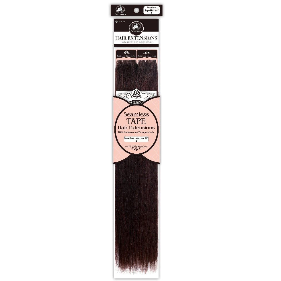 Dressmaker seamless 2 dark brown tape in Remy European human hair extensions 40pcs natural volume and length blend