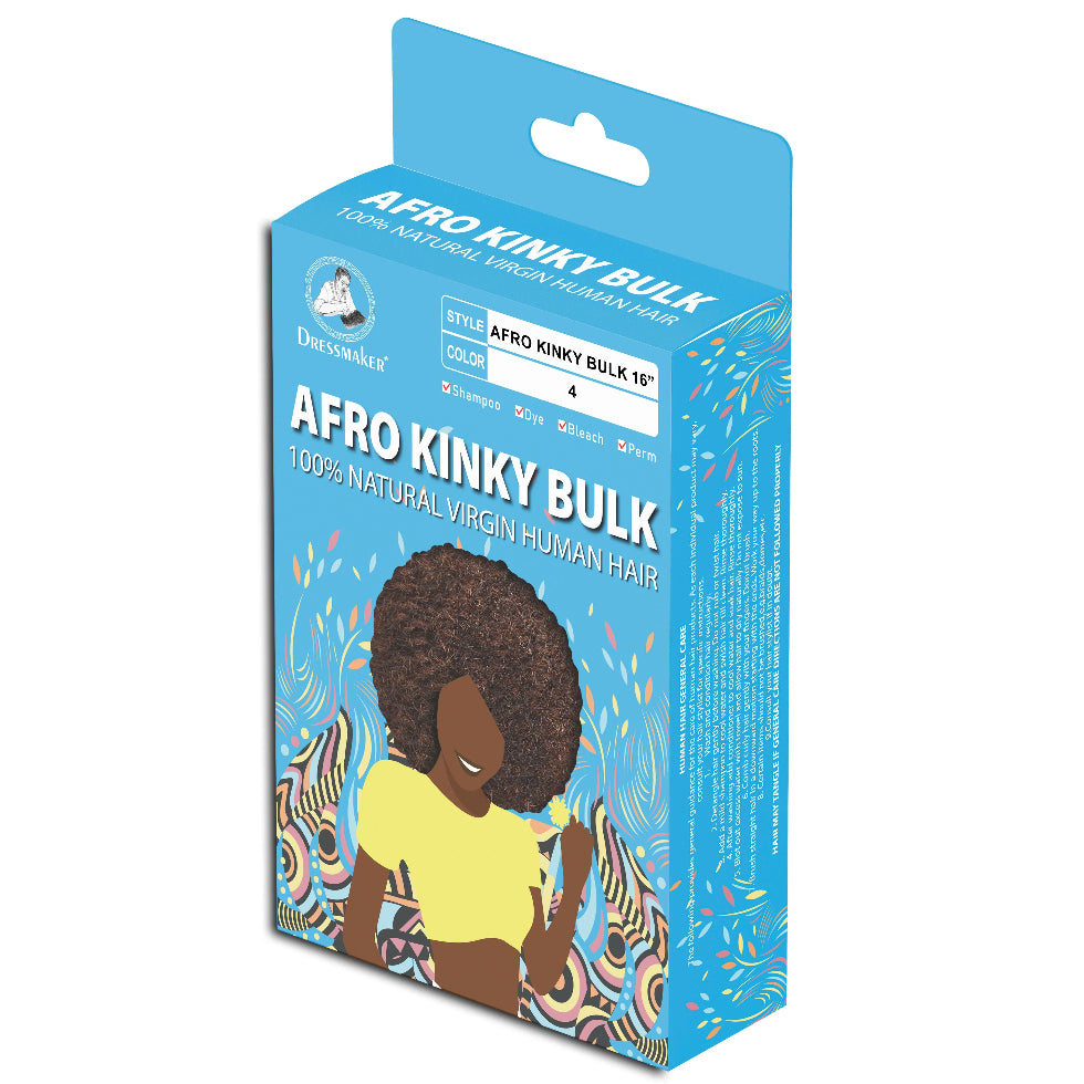 Dressmaker afro 4 kinky bulk virgin human hair 16 inch medium brown textured hair for braiding and extensions
