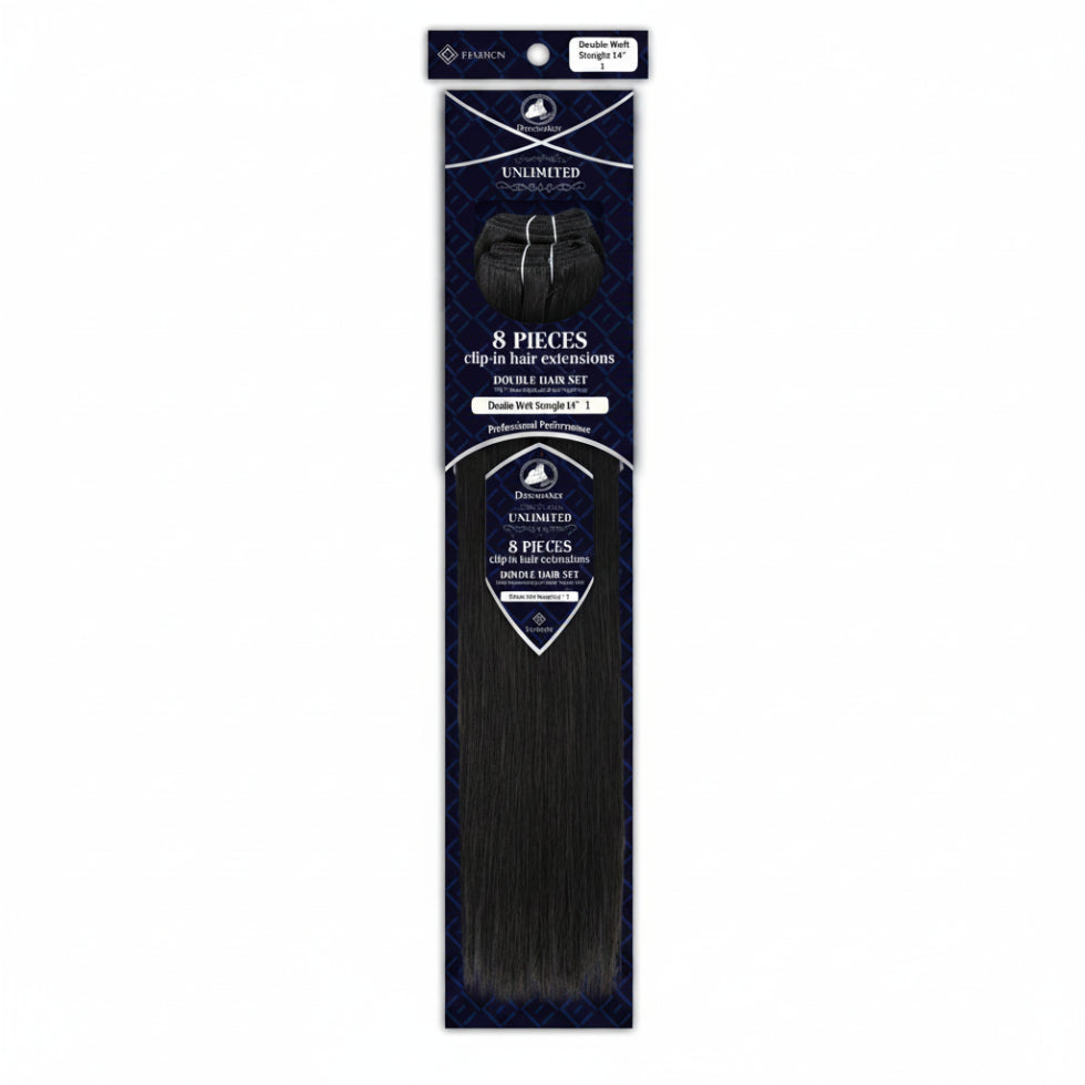 Dressmaker 14 inch 8-piece double weft straight clip-in hair extensions for natural volume and length**