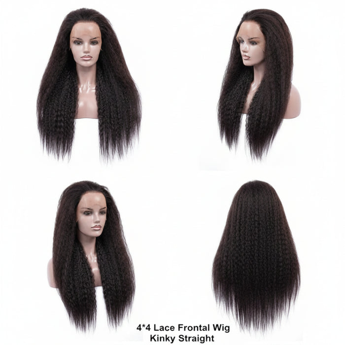 Dressmaker Brazilian Swiss Lace Frontal 4x4 Wig Kinky Straight Human Hair