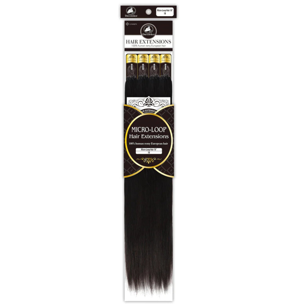 Dressmaker Remy European micro-loop straight hair extensions 18 inch 1B natural black 100pcs human hair soft silky salon finish extensions