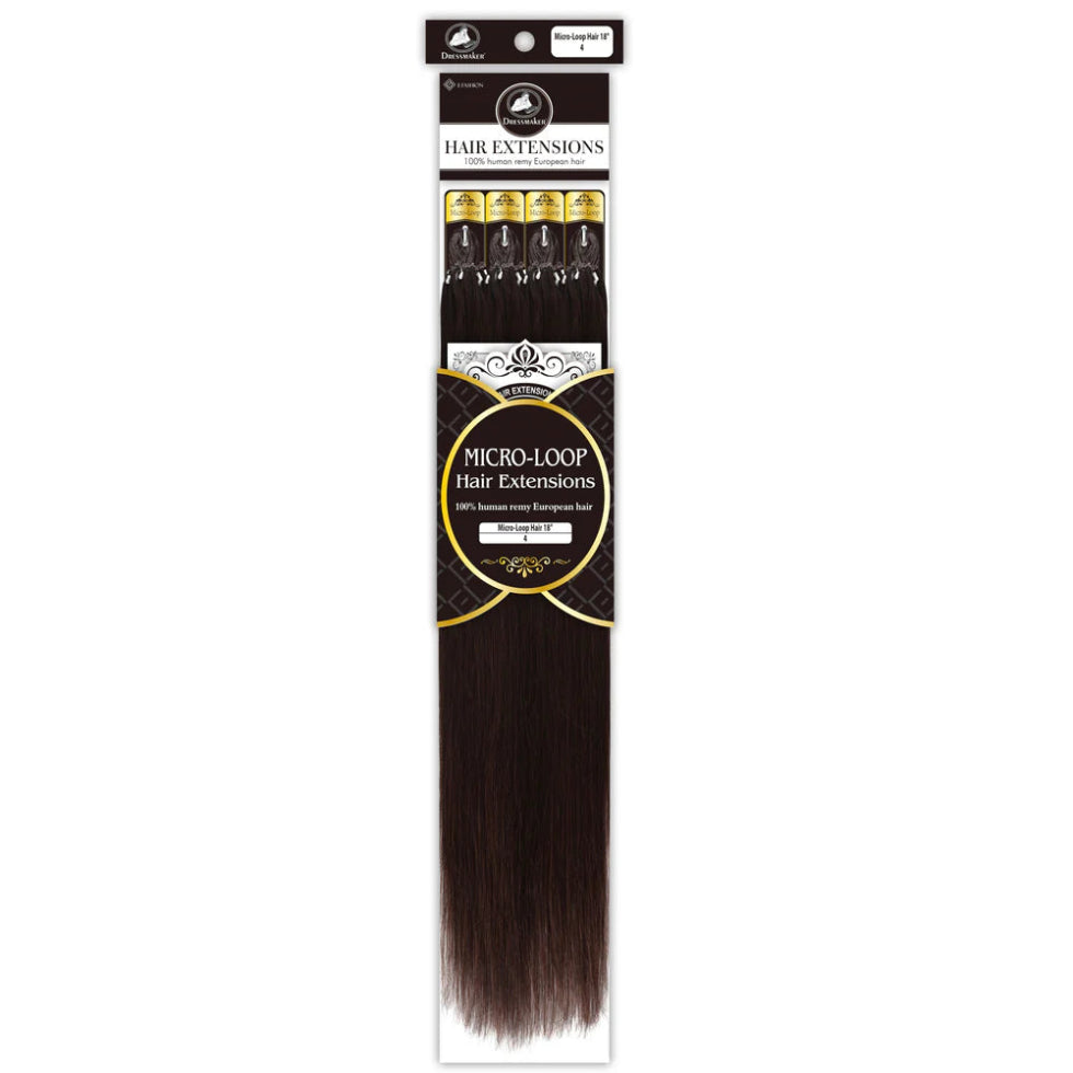 Dressmaker Remy European micro-loop straight hair extensions 18 inch color 4 medium brown 100pcs human hair soft silky natural salon finish extensions