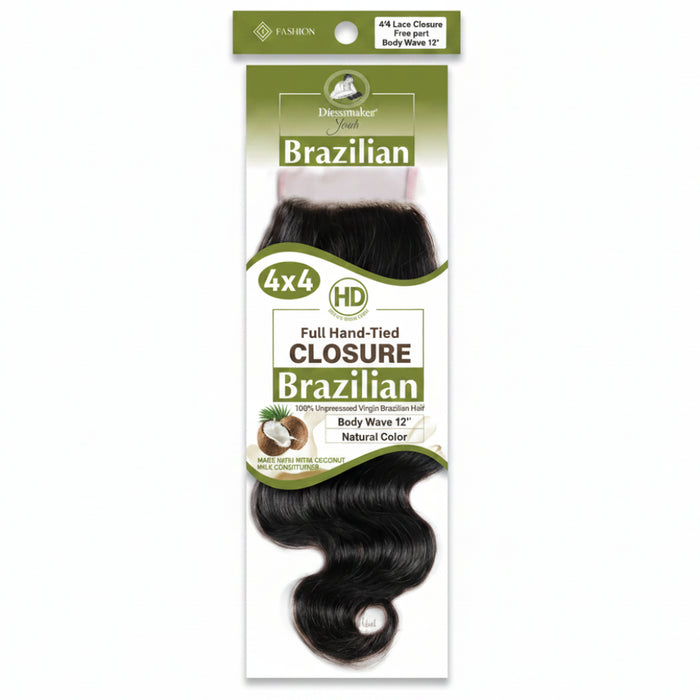 Dressmaker Youth 100% Virgin Brazilian HD 4x4 Body Wave Free Part Closure Natural Color