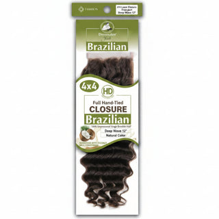Dressmaker virgin Brazilian HD lace closure 4x4 deep wave 12 inch natural color free part soft curly salon quality closure