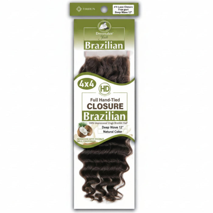 Dressmaker Youth 100% Virgin Brazilian HD Free Part 4x4 Deep Wave Closure Natural Color