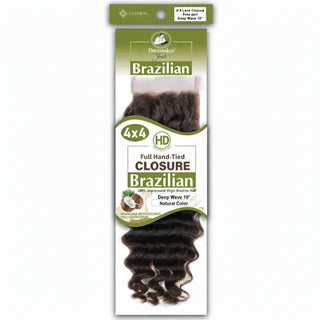 Dressmaker virgin Brazilian HD lace closure 4x4 deep wave 18 inch natural color free part long curly salon quality closure