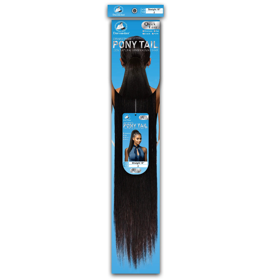 Dressmaker virgin human hair straight drawstring ponytail 18 inch shade 2 dark brown sleek salon quality hair extension