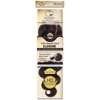 Dressmaker virgin Remy body wave lace closure 4x4 free part natural color 16 inch human hair soft wavy seamless blend closure