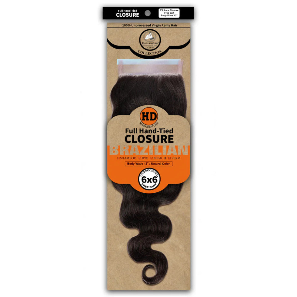 Dressmaker virgin Remy HD luxury 6x6 body wave lace closure 12 inch free part natural human hair closure