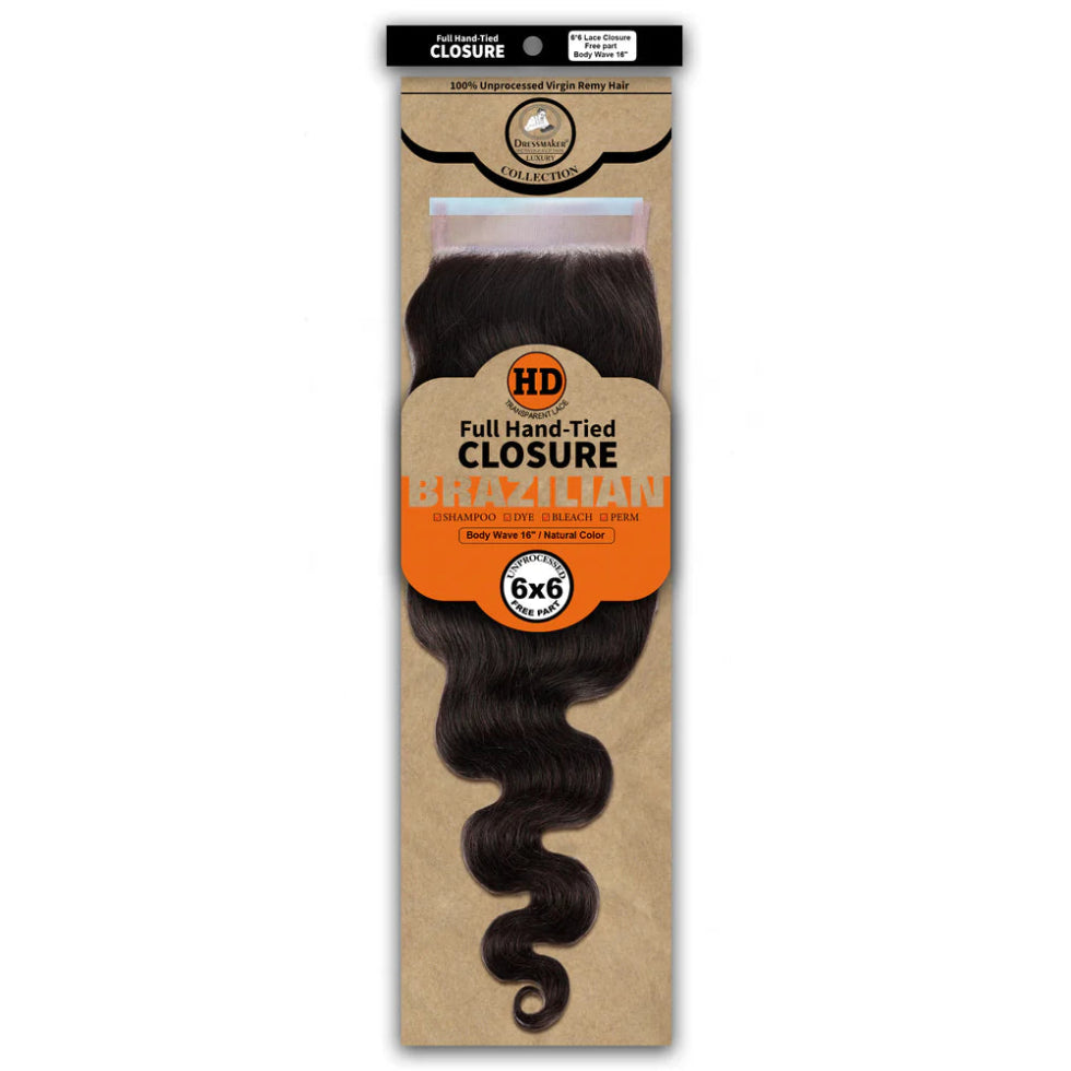 Dressmaker virgin Remy HD luxury 6x6 body wave lace closure 16 inch free part natural human hair closure