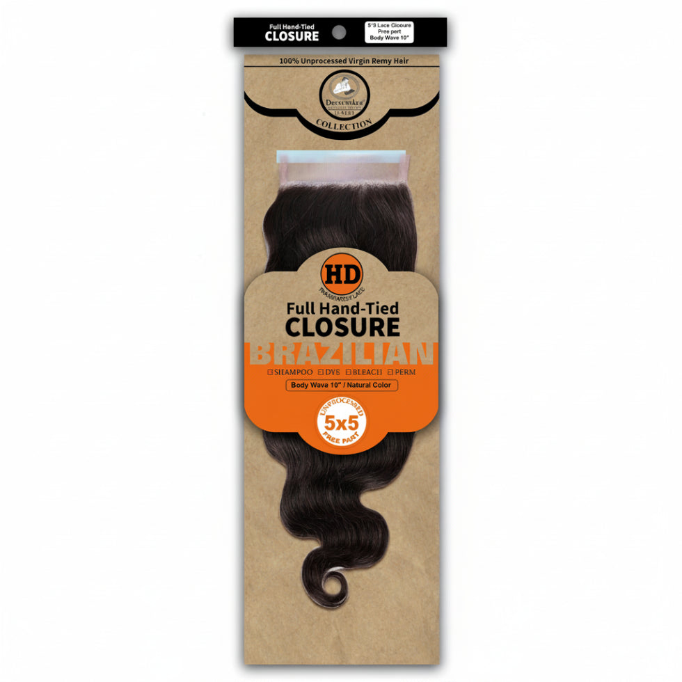 Dressmaker HD luxury 5x5 free part body wave lace closure with virgin Remy human hair and natural scalp effect**