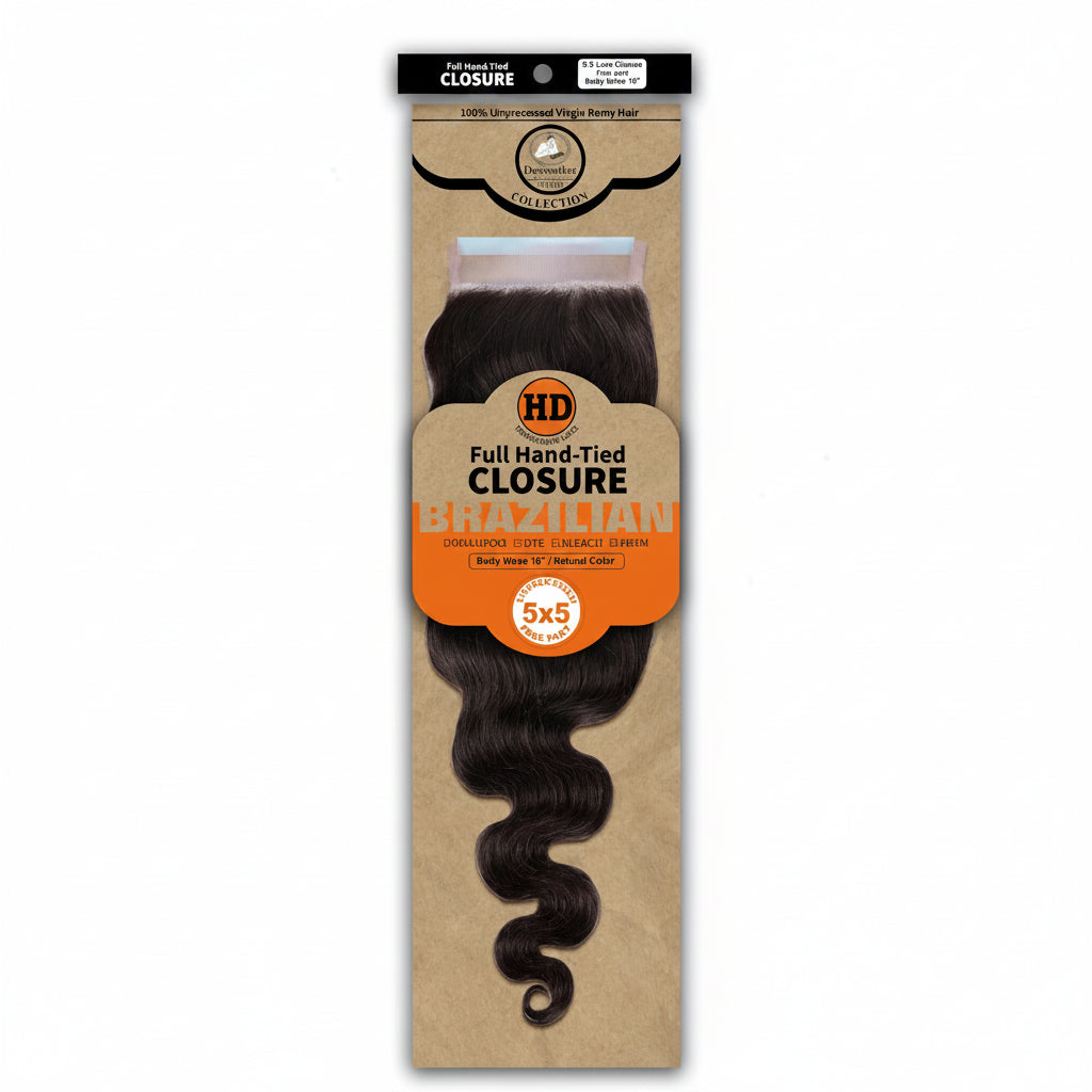 Dressmaker HD luxury 5x5 free part body wave lace closure with virgin Remy human hair and natural scalp effect**
