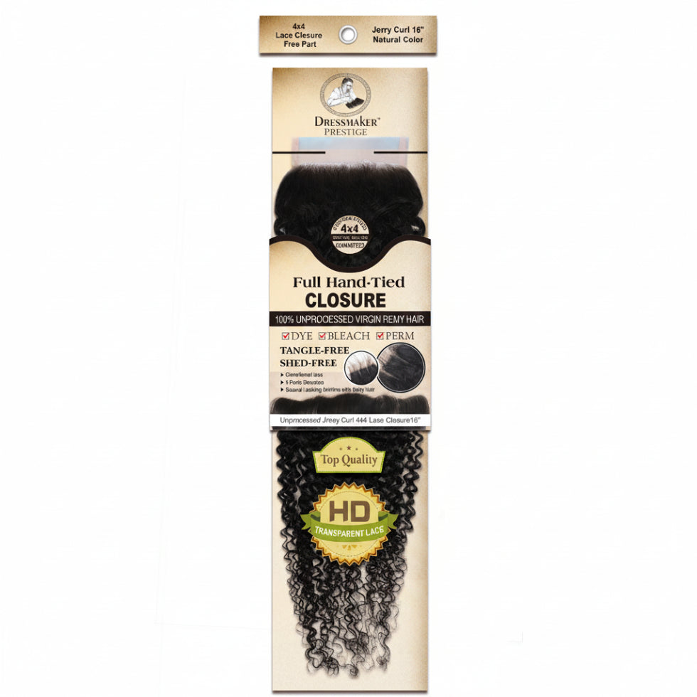 Dressmaker virgin Remy Jerry curl 4x4 free part lace closure natural color human hair closure**