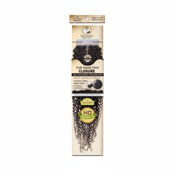 Dressmaker Virgin Remy Jerry Curl Lace Closure 4x4 Middle Part Natural Color