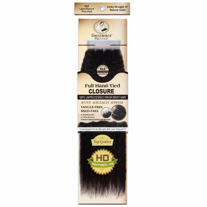 Dressmaker Virgin Remy Kinky Straight Lace Closure 4x4 Free Part Natural Color
