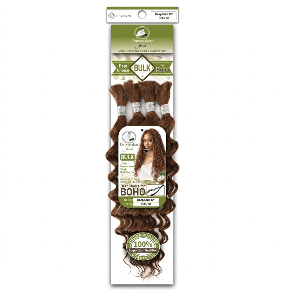 Dressmaker Youth virgin Brazilian deep bulk hair extensions 16 inch color 30 warm auburn braiding hair soft natural texture volume