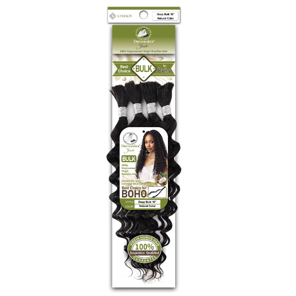 Dressmaker Youth virgin Brazilian deep bulk hair extensions 16 inch natural color braiding hair soft texture natural volume and styling