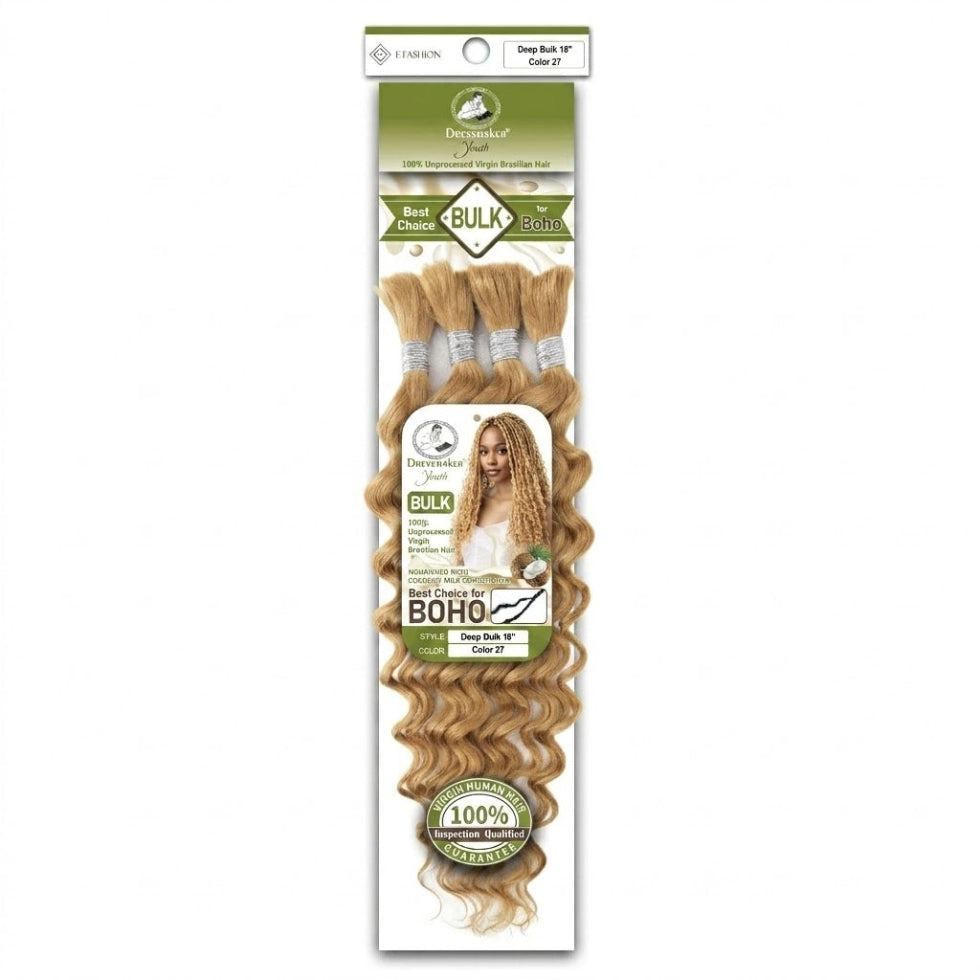 Dressmaker Youth virgin Brazilian deep bulk hair extensions 18 inch color 27 golden blonde braiding hair soft texture natural volume