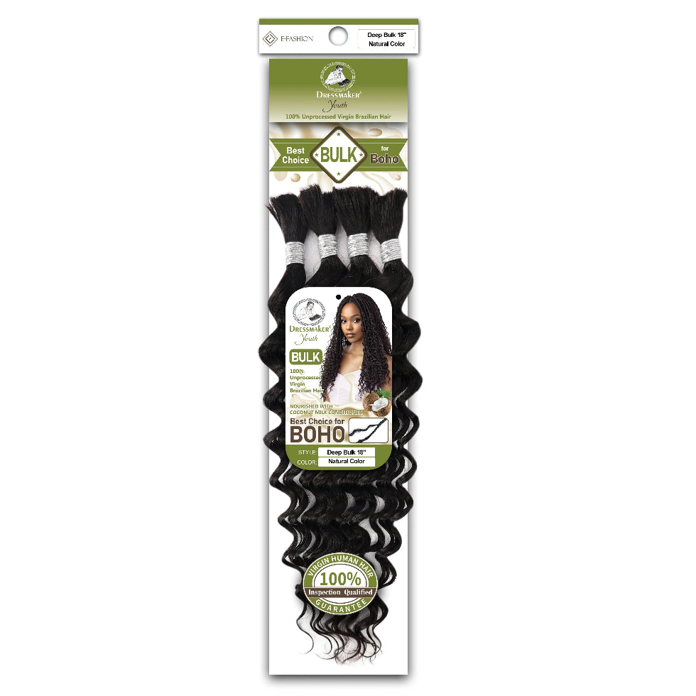 Dressmaker Youth virgin Brazilian deep bulk hair extensions 18 inch natural color braiding hair soft texture natural volume and length