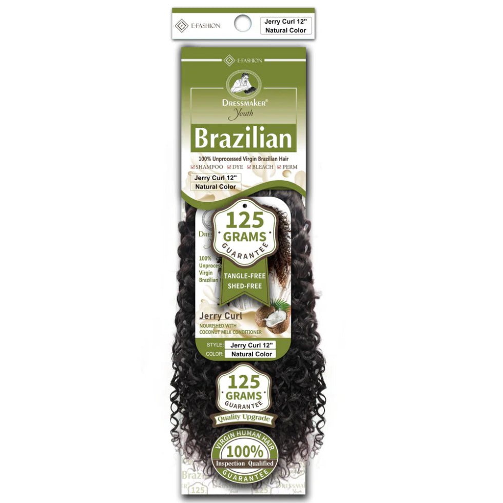 Dressmaker virgin Brazilian Jerry curl weave 12 inch natural color human hair with defined curls and natural volume