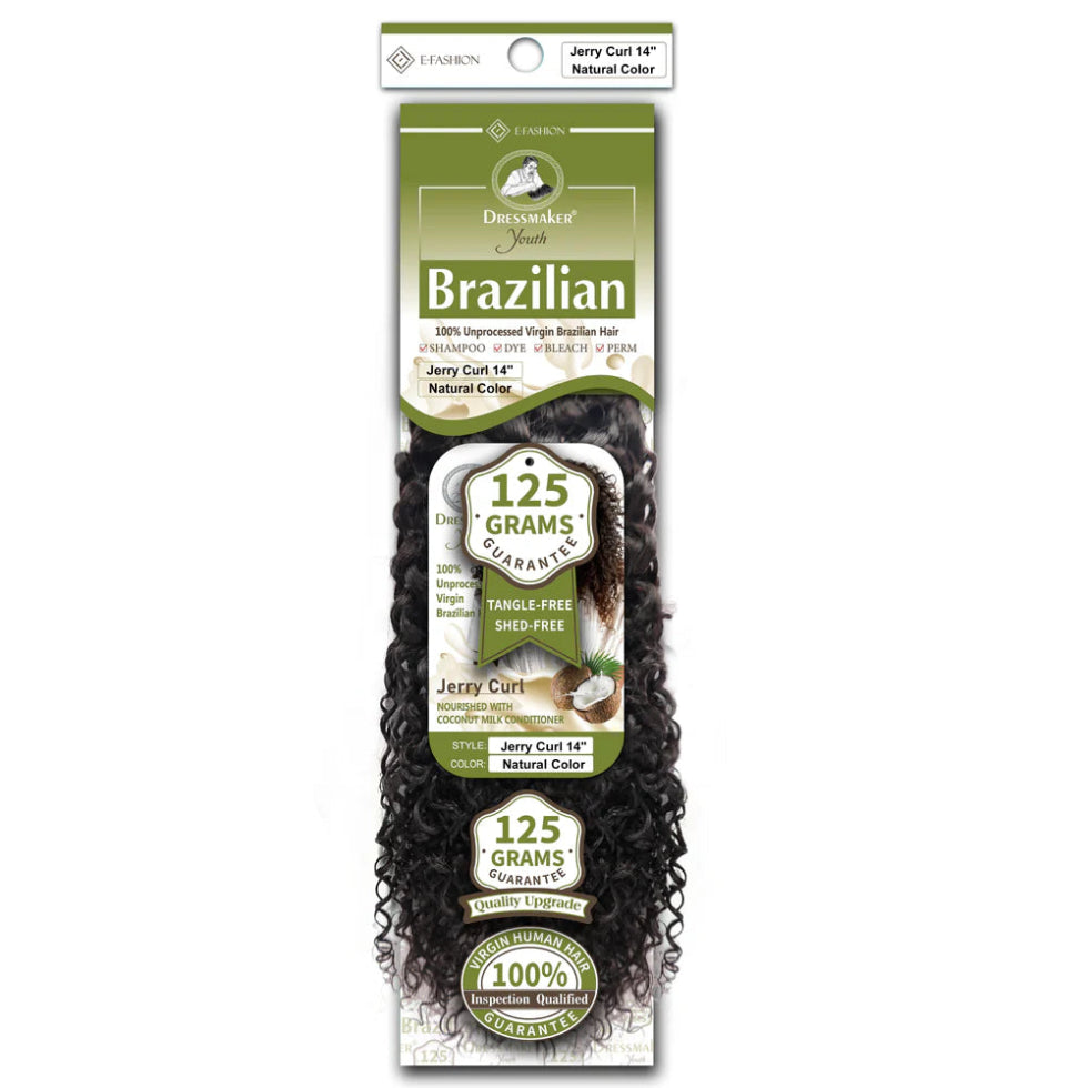Dressmaker virgin Brazilian Jerry curl weave 14 inch natural color human hair with defined curls and natural volume